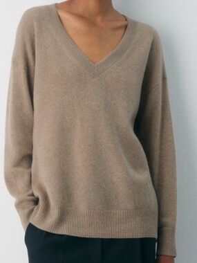 BRBanana Republic Oversize Lightweight Cashmere V-neck Sweater Luxury Hthr Tan S